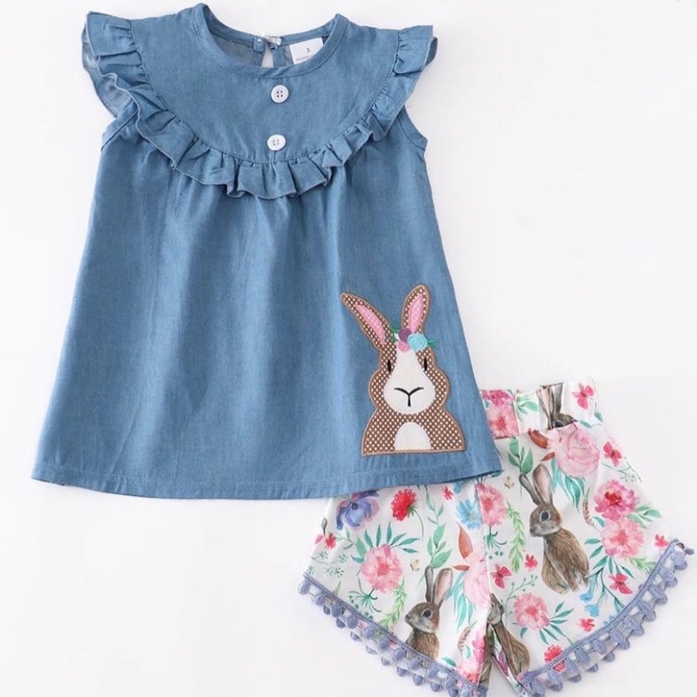 Denim Rabbit Shorts Set